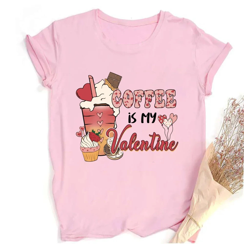 Valentine Print Female Short Sleeve T-shirt Lover Holiday Girls Tops T Shirt
