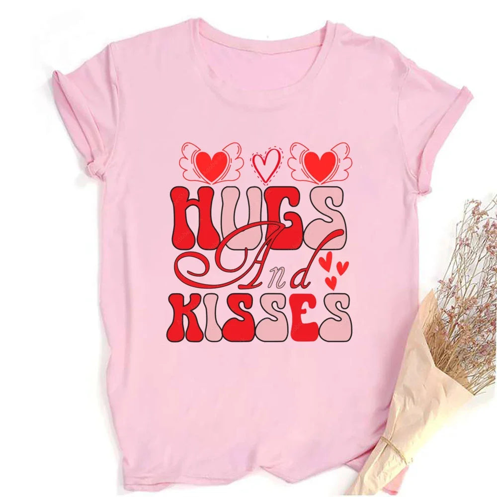 Valentine Print Female Short Sleeve T-shirt Lover Holiday Girls Tops T Shirt