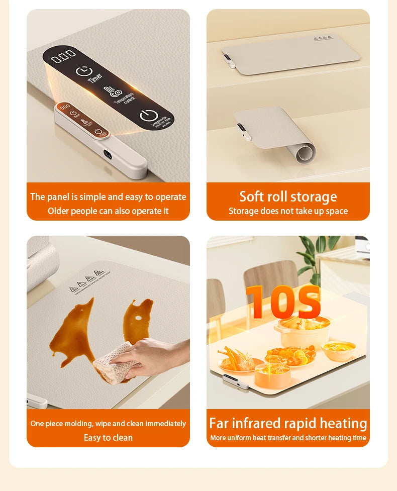Mat Electric Warming Tray Food Warming Board Plate Foldable Portable Smart Food Fast Heating