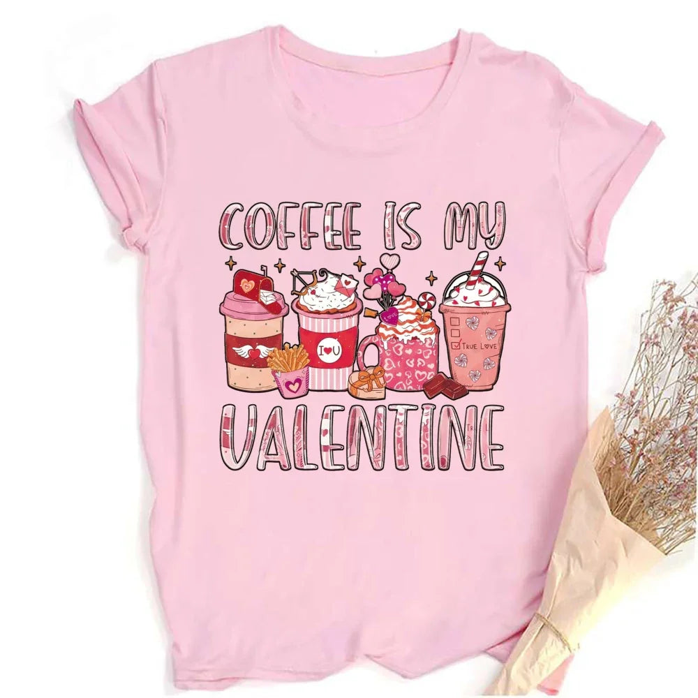 Valentine Print Female Short Sleeve T-shirt Lover Holiday Girls Tops T Shirt