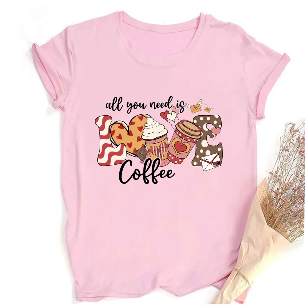 Valentine Print Female Short Sleeve T-shirt Lover Holiday Girls Tops T Shirt