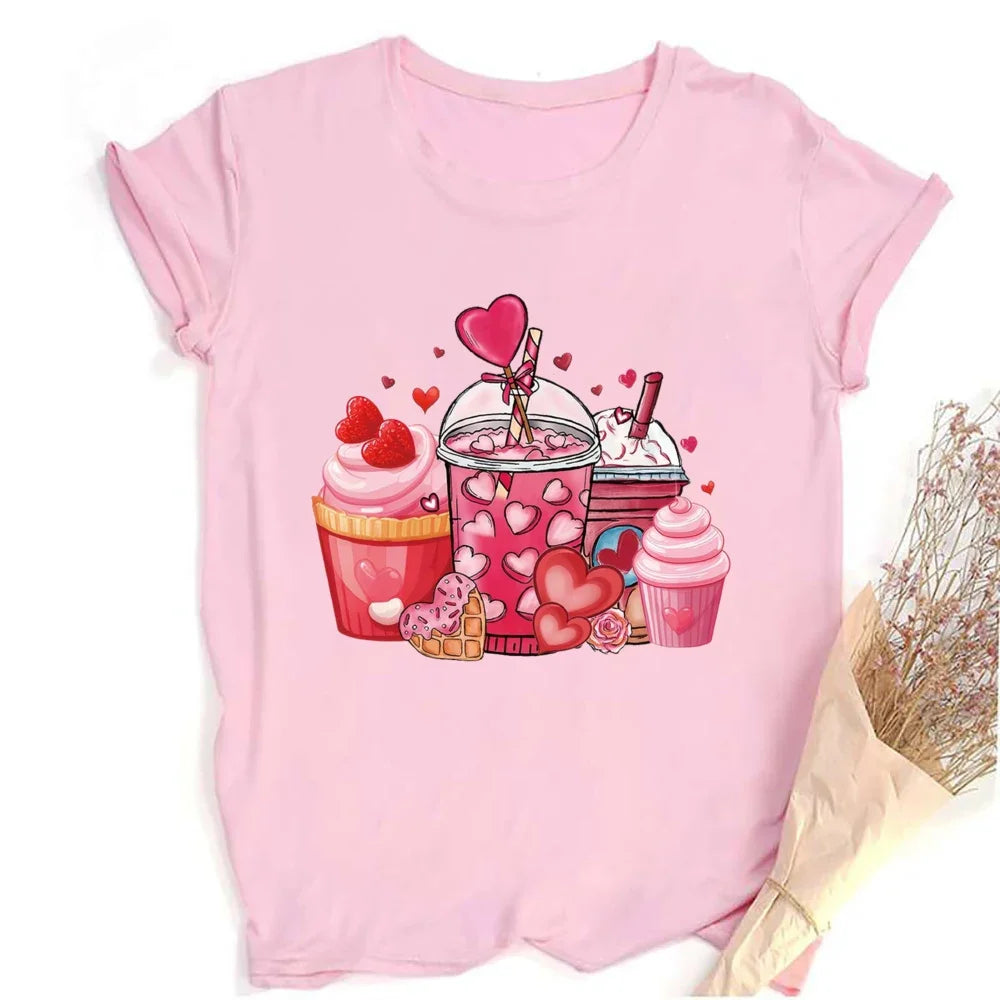 Valentine Print Female Short Sleeve T-shirt Lover Holiday Girls Tops T Shirt