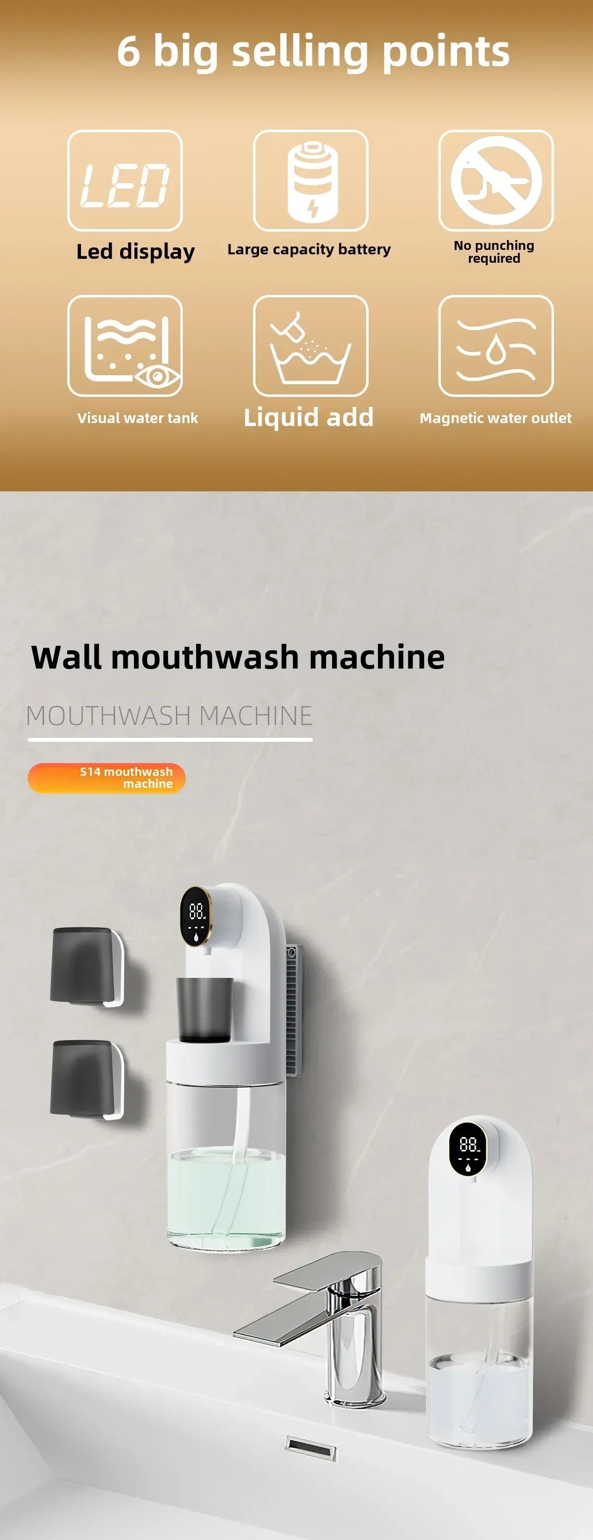 Smart 600ml Mouthwash Dispenser with Magnetic Induction,Wall  Mounted, 4  Gear Liquid Control, Auto  Cleaning