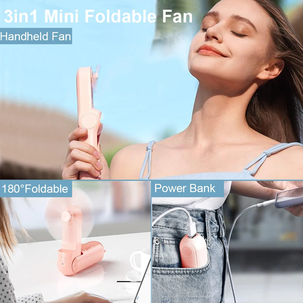 Portable Fan Super Mini Handheld Fan USB Rechargeable Fan Foldable
