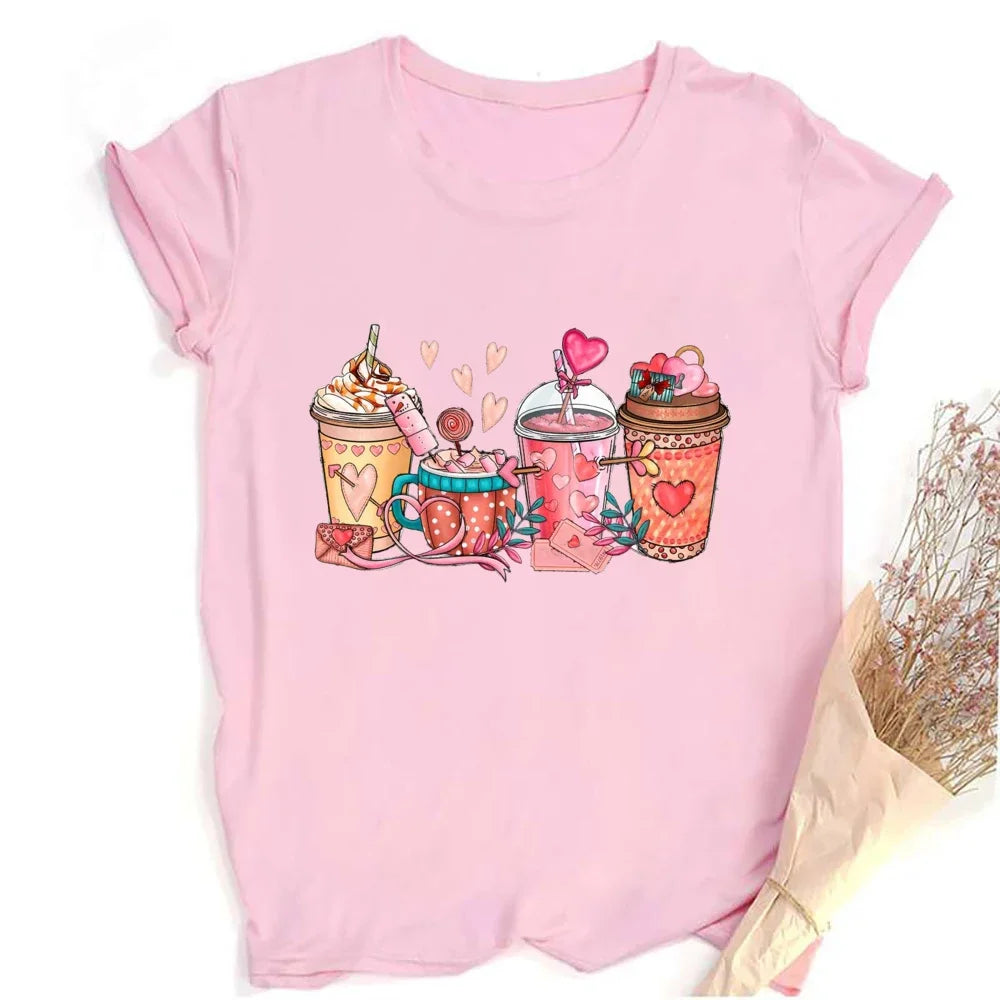 Valentine Print Female Short Sleeve T-shirt Lover Holiday Girls Tops T Shirt