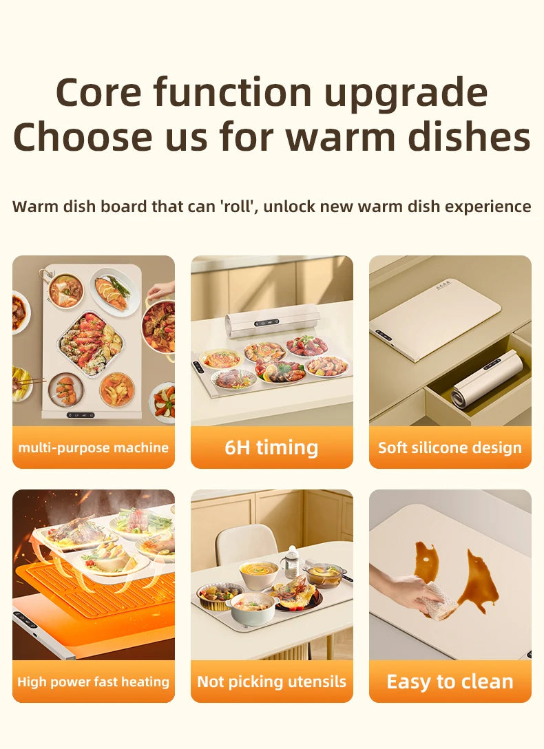 Mat Electric Warming Tray Food Warming Board Plate Foldable Portable Smart Food Fast Heating