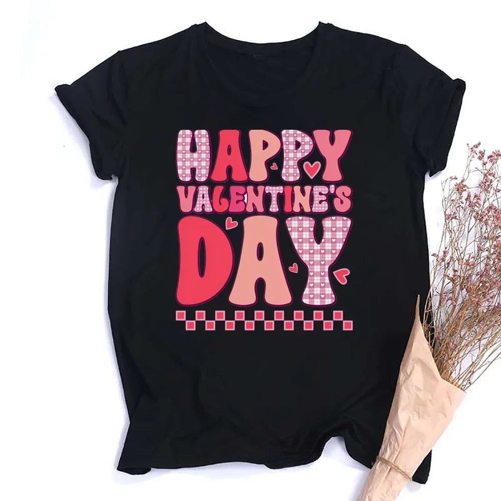 Valentine Print Female Short Sleeve T-shirt Lover Holiday Girls Tops T Shirt