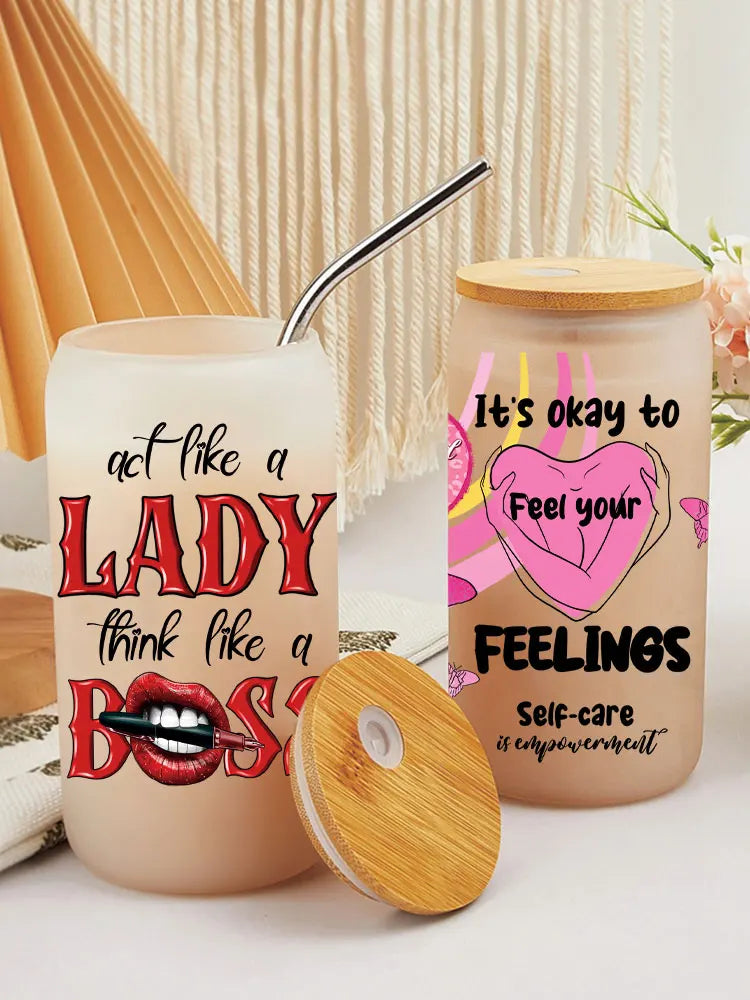 UV DTF Stickers Boos Lady Coffee Printed For 16oz Libbey Glasses Wraps D6987