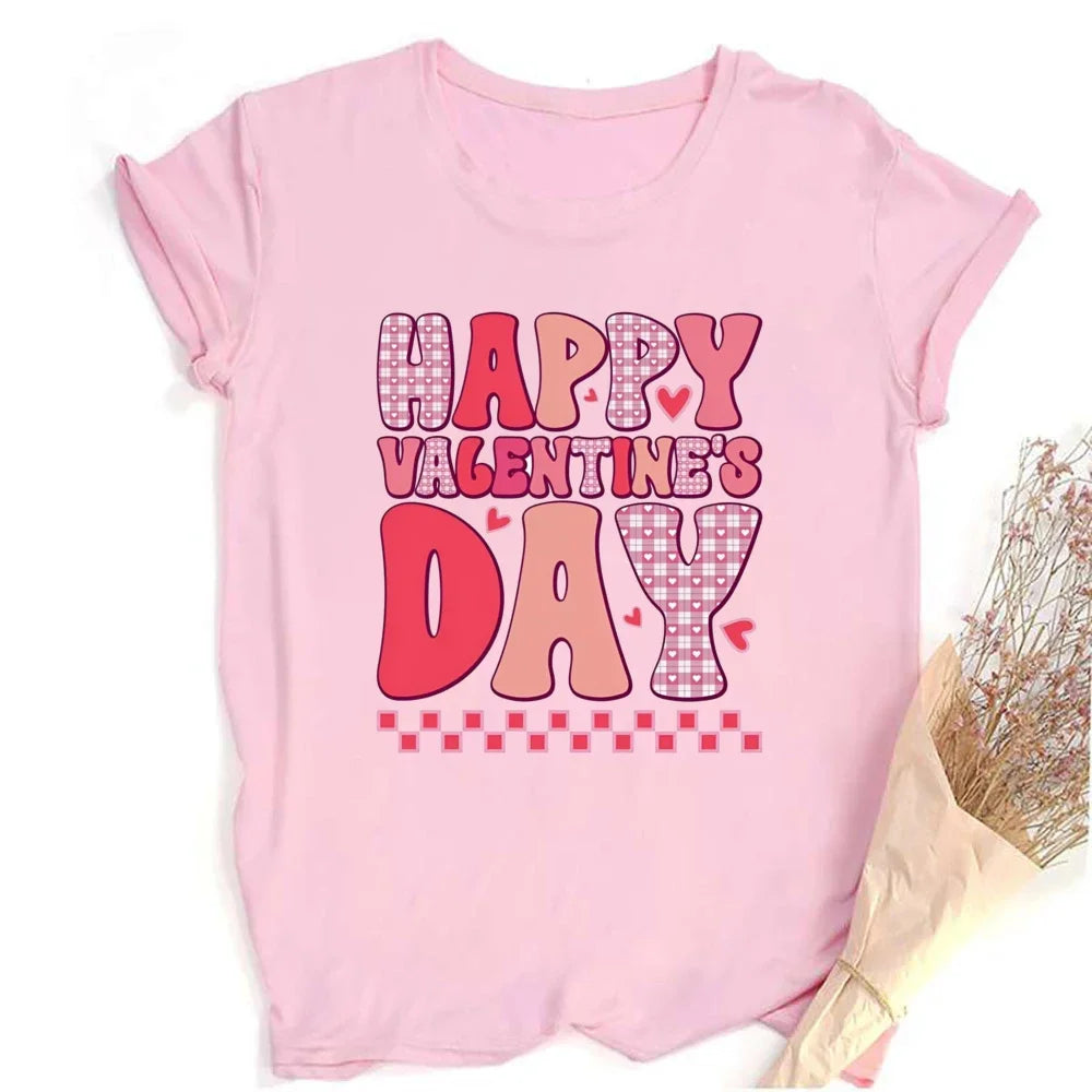 Valentine Print Female Short Sleeve T-shirt Lover Holiday Girls Tops T Shirt