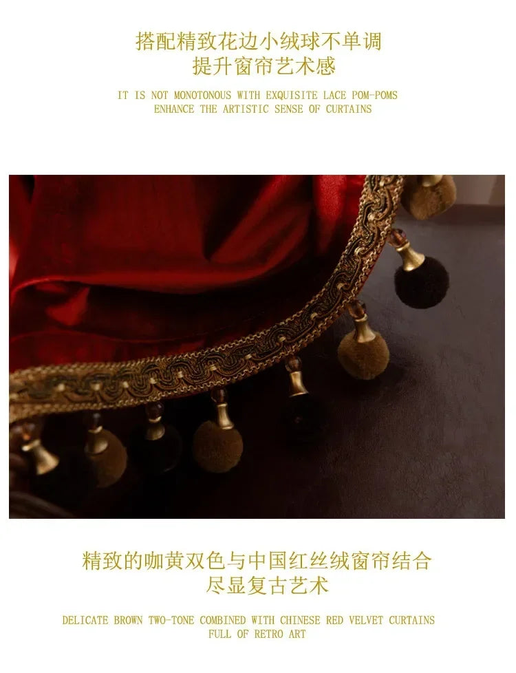 Custom Size European Luxury Retro Wine Red Glossy Velvet Curtains for Living Room Bedroom Window Blackout Decor White Tulle