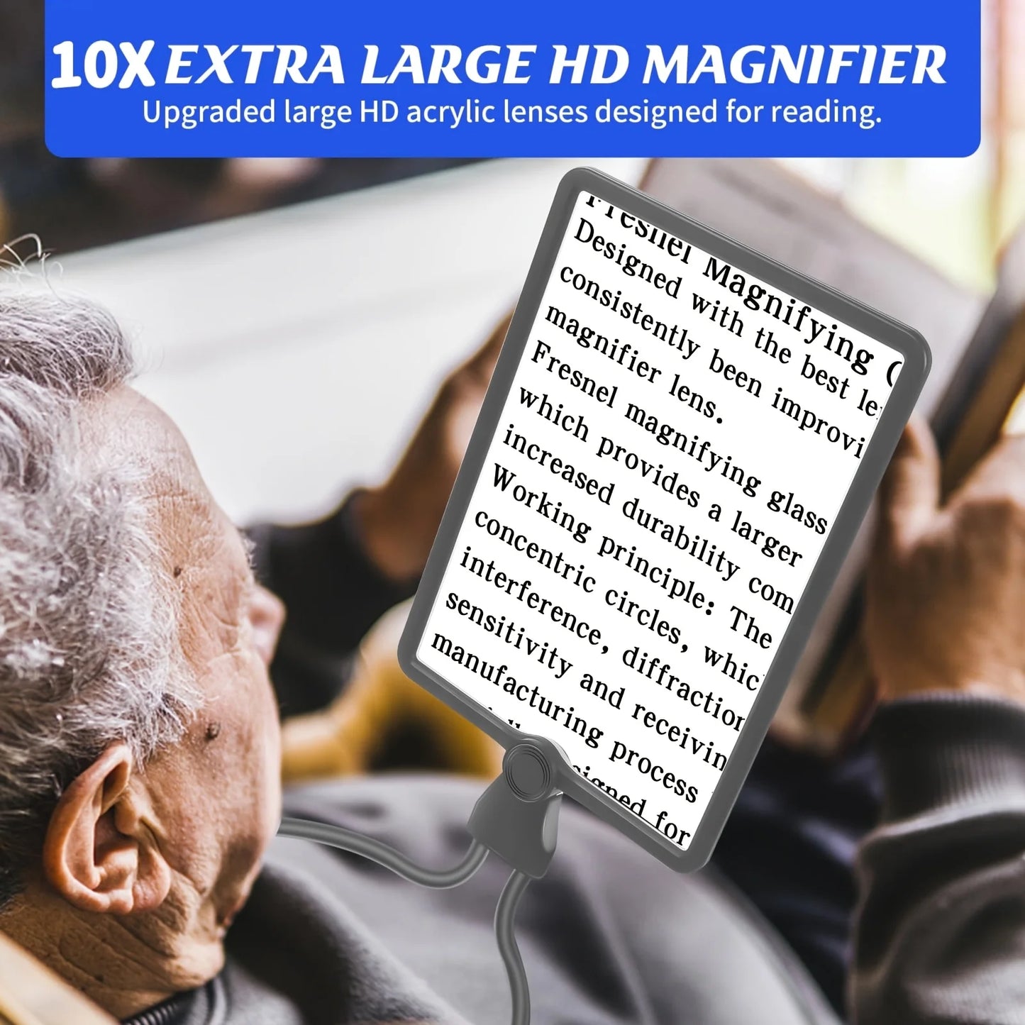 Large 10X Rechargeable Magnifying Glass with LED - Full Page for Reading