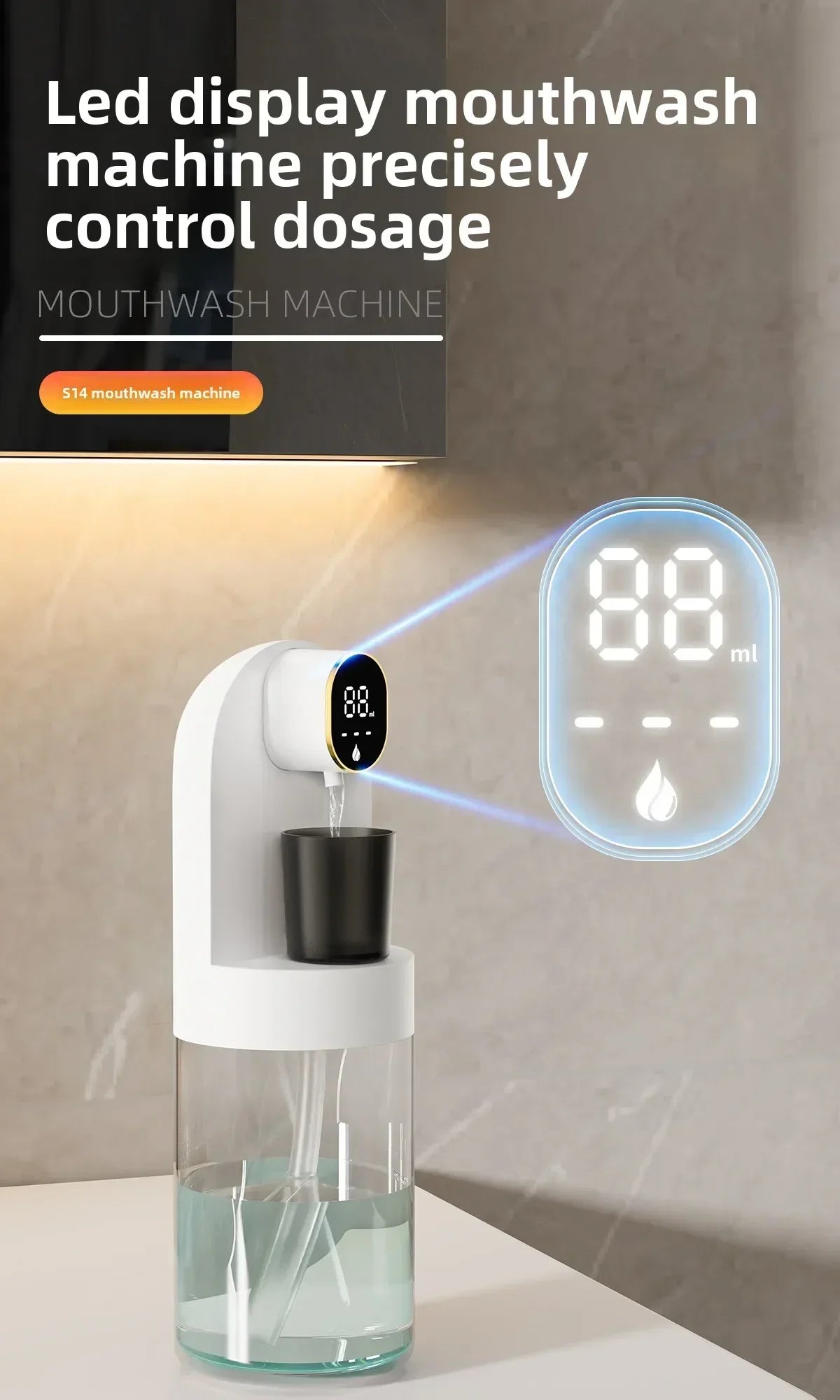 Smart 600ml Mouthwash Dispenser with Magnetic Induction,Wall  Mounted, 4  Gear Liquid Control, Auto  Cleaning
