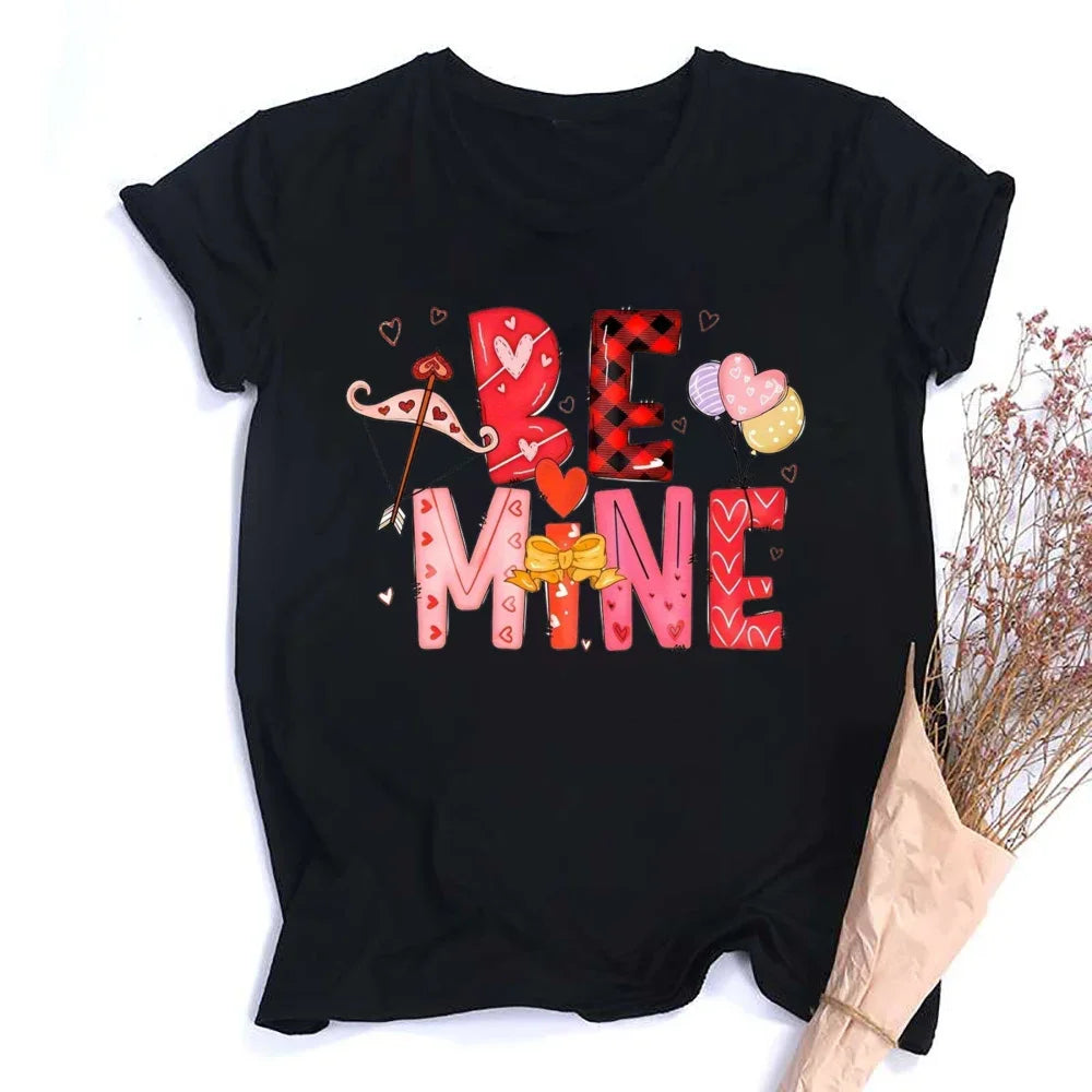 Valentine Print Female Short Sleeve T-shirt Lover Holiday Girls Tops T Shirt