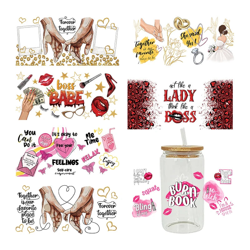 UV DTF Stickers Boos Lady Coffee Printed For 16oz Libbey Glasses Wraps D6987