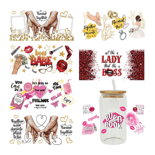 UV DTF Stickers Boos Lady Coffee Printed For 16oz Libbey Glasses Wraps D6987