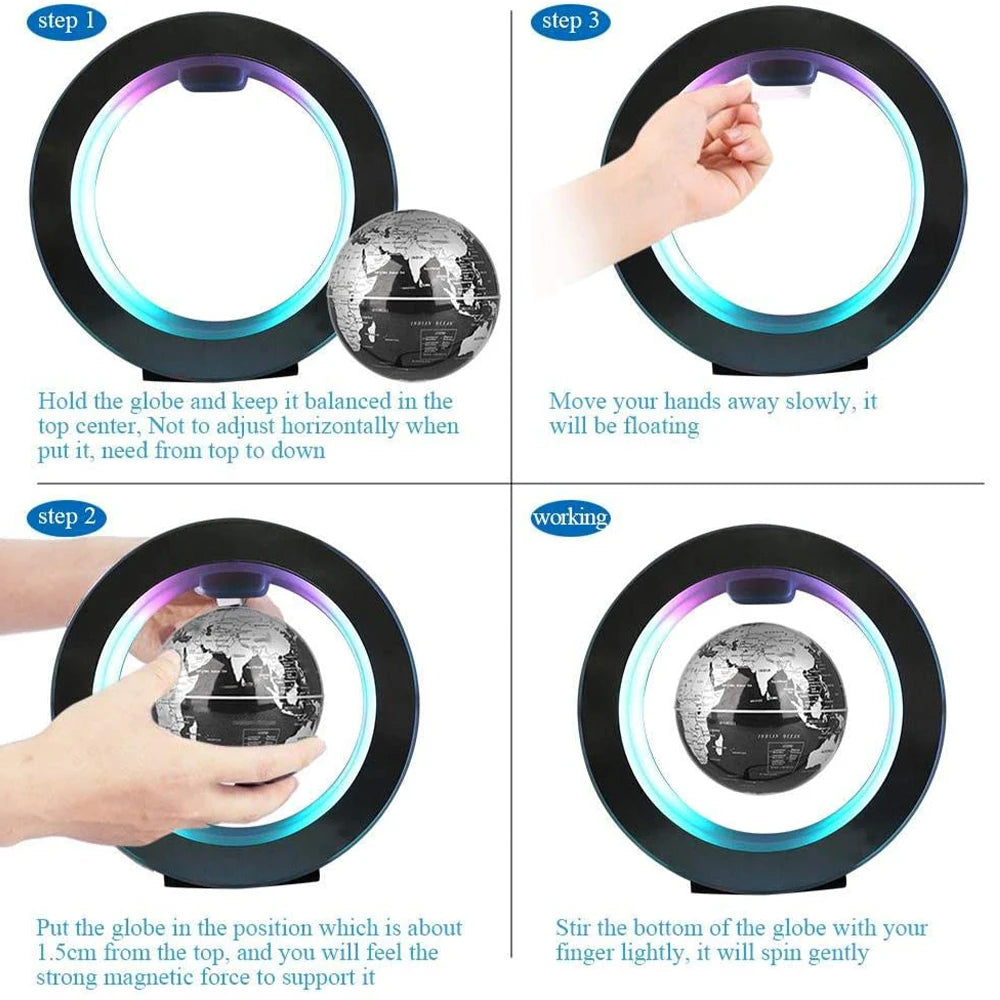 Floating Globe Levitating World Map Rotating Ornament LED Lamp