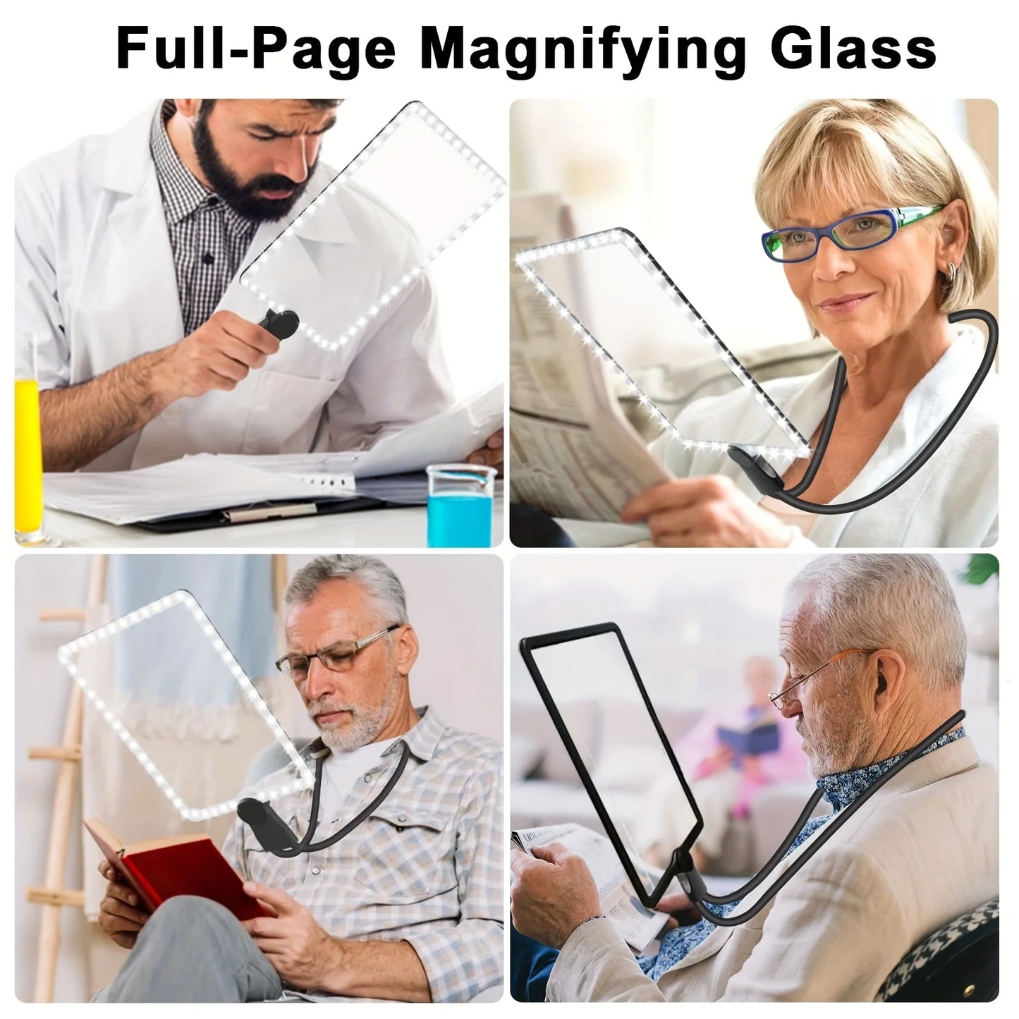Large 10X Rechargeable Magnifying Glass with LED - Full Page for Reading