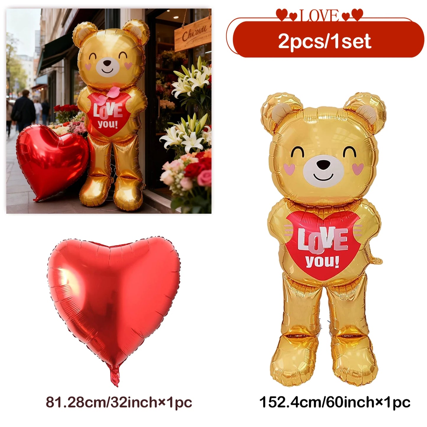 Love Bear Balloon with 32 inch Love Aluminum Film Decoration