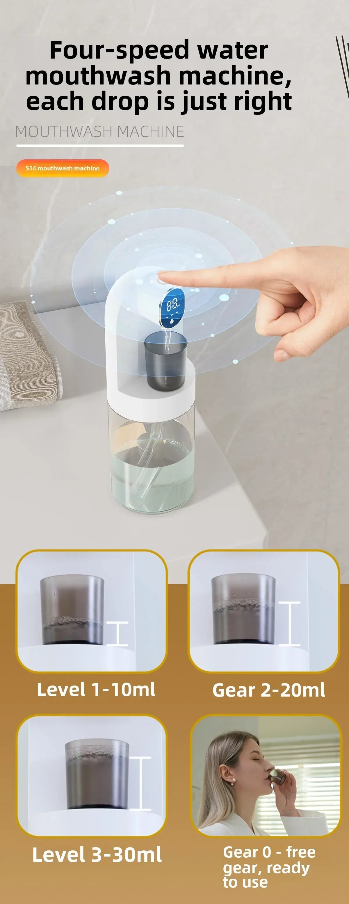 Smart 600ml Mouthwash Dispenser with Magnetic Induction,Wall  Mounted, 4  Gear Liquid Control, Auto  Cleaning