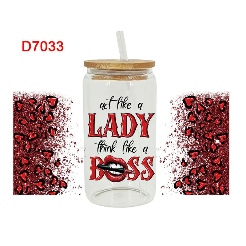 UV DTF Stickers Boos Lady Coffee Printed For 16oz Libbey Glasses Wraps D6987
