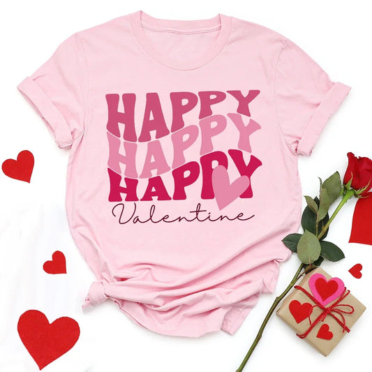 Valentine Print Female Short Sleeve T-shirt Lover Holiday Girls Tops T Shirt